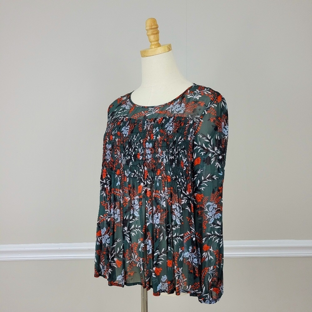 Maje Floral Print Women's Georgette  Green and Red Blouse Top